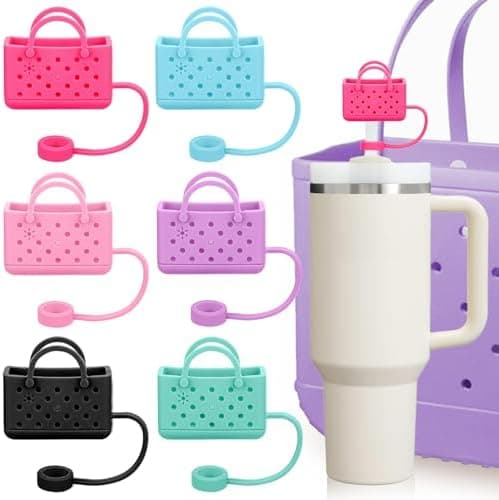 AIERSA Straw Cover Cap for Stanley Cup, Cute Beach Bag Straw Topper for 40/30oz Tumbler, Bag Straw Cover for Stanley Cup Accessories, 10mm, Pink