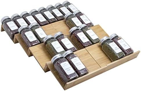 Angimio Bamboo Spice Rack Drawer Organizer - 8 Pieces Set- 7" Wide Per Piece - Combine Pieces Into 14" Wide Rack (7" or 14")