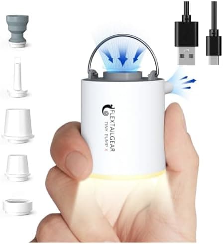 FLEXTAILGEAR Tiny Pump X Portable Air Pump+ Camping Light Ultra-Mini Air Pump with 1300mAh Battery USB Rechargeable for Sleeping Pads Pool Floats Air Bed Air Mattress Swimming Ring