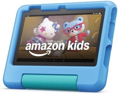Amazon Fire 7 Kids tablet, ages 3-7. Top-selling 7" kids tablet on Amazon. Includes ad-free and exclusive content, easy parental controls, 10-hr battery, 16 GB, Blue