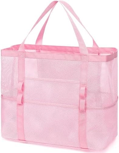 Fammart Mesh Beach Bag, Large Beach Tote with Zipper Pocket, Toys Pool Bag for Family Travel Vacation Cruise Essentials