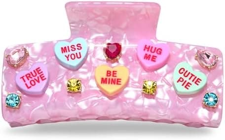 Valentine’s Day Hair Claw Clips for Women, Large Conversation Heart Hair Clips Nonslip Pink Love XOXO Hair Claws Valentine’s Day Accessories Outfits Party Favor Gifts