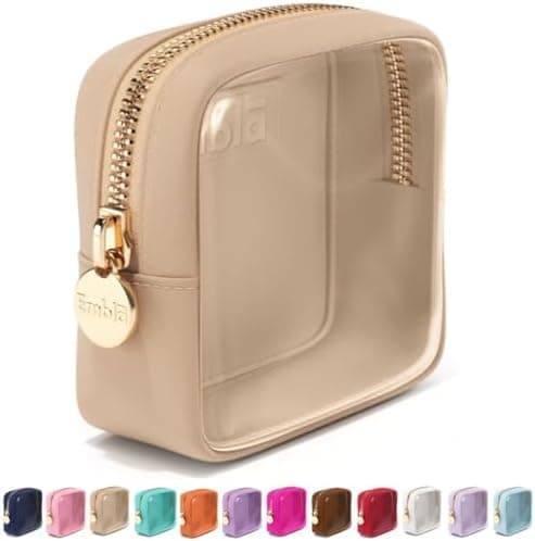 Embla Clear Small Makeup Bag for Purse Cute Mini Make Up Nylon Organizers Tiny Cosmetic Bags for Women Girls Little Toiletry Travel Pouches Zipper Skincare Pouch Organizer Beige