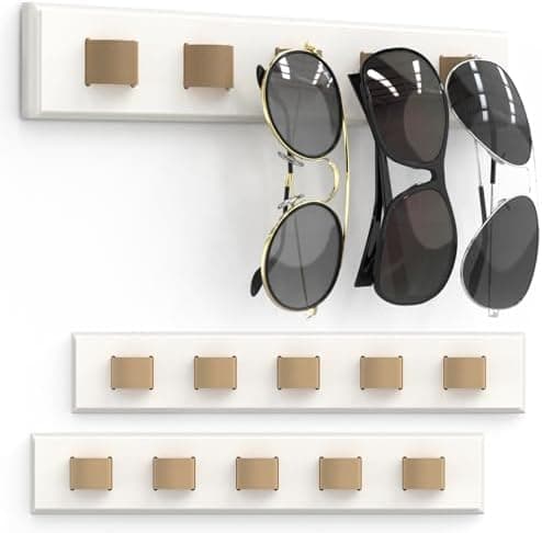 Durmmur 3 Pack Sunglass Organizer, Wall Mounted Sunglasses Organizer, Wooden Glasses Holder Sunglass Holder, Sunglasses Rack for Hanging Your Multiple Eyeglasses, for Wall, Home Decor(Cream)