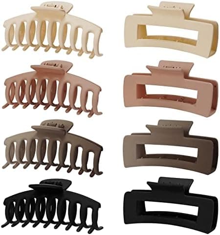 Large Hair Accessories Pack - 8 Pieces 4.3" Claw Clips for Thick & Thin Hair, 90's Vintage Big Jaw Clips in Cream, Light Pink, Dark Brown, Black