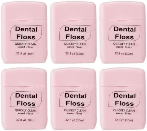 Baderke 6 Pack Mini Dental Floss, Travel Pack, 30 M Each Waxed Glide Floss Oral Care for Family Teeth Protection Effective Plaque Removal, Slides Smoothly(Pink)