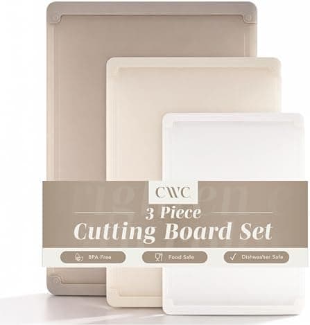 COOK WITH COLOR Extra Large Cutting Board Set, Jumbo-Sized Boards with Rubber Border for Enhanced Cooking Experience, 3-Piece, Brown