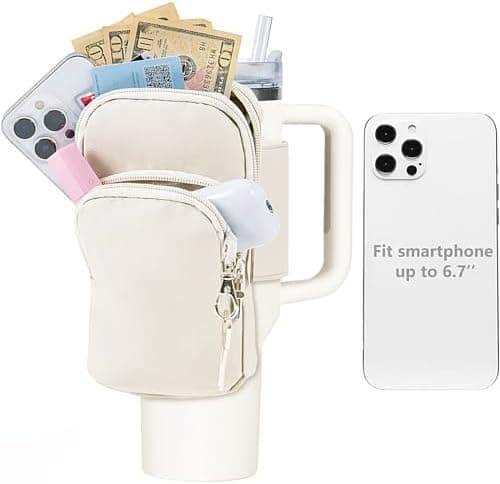 SUITMAT Water Bottle Pouch for Stanley Quencher Series Tumbler, Large Pouch Bag for Stanley Cup Accessories, Cup Backpack with Multiple Pockets for Phone, Cards, Keys (Bag Only)