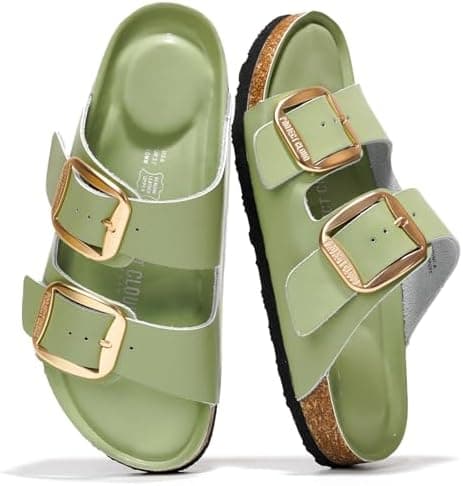 Project Cloud 100% Genuine Leather Flat Sandals for Women 2026 Comfortable Beach Essentials Womens Sandals Memory Foam Vacation Essentials Slides for Women Footwear (Santorini)