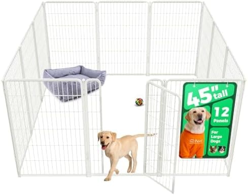FXW Homeplus Unleashed Indoor Dog Playpen - Stress-Free and Safe Play, Heavy Duty 45 Inch 12 Panels Dog Pen for Large Dogs, White│Patented