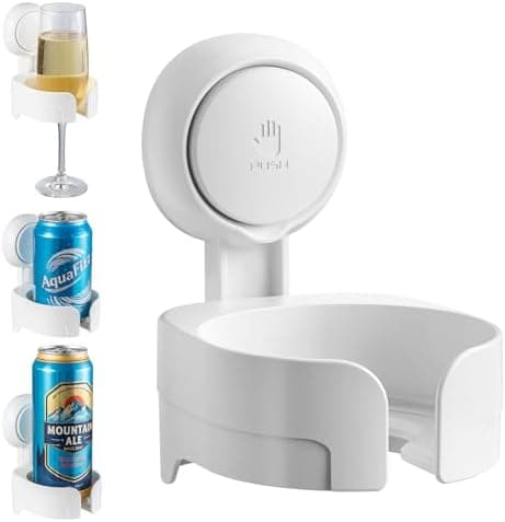 TAILI Suction Cup Wine Glass Holder for Shower, Removable Wall-Mounted Bath Cup Holder for Beer, Wine, Drinks, Enjoy in The Spa, Bathroom, Kitchen, etc. White