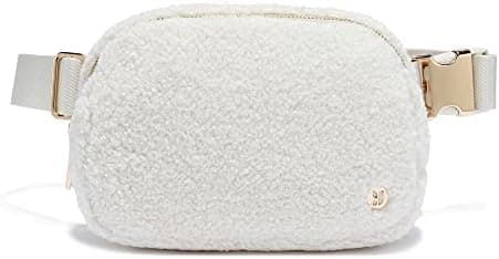 FODOKO Sherpa Belt Bag, Fleece Crossbody Bag Fanny Pack for Women Fashionable Everywhere Waist Bum Bag Pack with Hardware Buckle (Ivory)