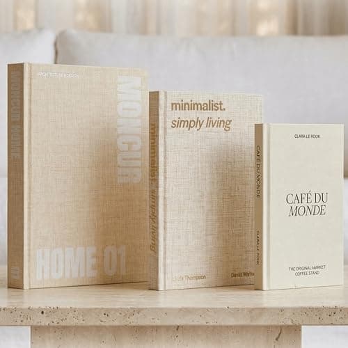 Decorative Coffee Table Books Set of 3 – Neutral Home Décor Beige Hardcovers with Removable Black & White Covers, Real Blank Pages, Modern Room Décor Aesthetic Faux Books for Shelf & Table Styling