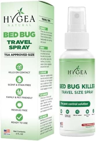 Hygea Natural Lice, Mite, and Bed Bug Killer Travel Spray - TSA Approved Size – Child & Pet Friendly – Immediate Results – Stain & Odor Free, for Hotels, Suitcase, Backpack, Shoes, Bed Bug Spray(3oz)
