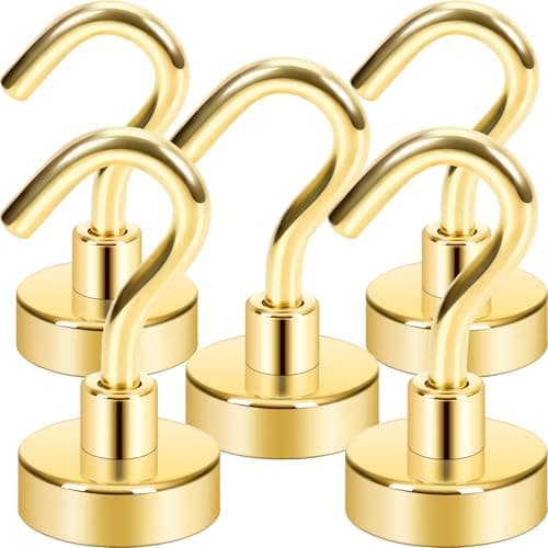 Neosmuk Magnetic Hooks, Cruise Ship Essentials, 30lb+ Heavy Duty Magnetic Hooks for Cruise Cabins, Refrigerator, Grill, Hanging, and Travel | Extra Strong Must-Haves Magnet Hook,Gold,5 Pack
