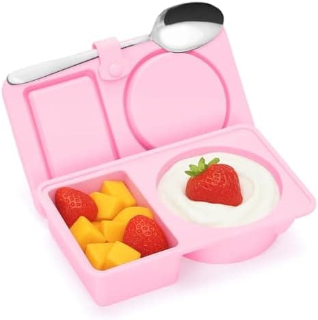 Dalycro Silicone Snack Containers with Lids – Reusable Snack Containers with Double Compartments for Adults Mini Silicone Food Box Perfect for Travel Lunch Gym (Pink)