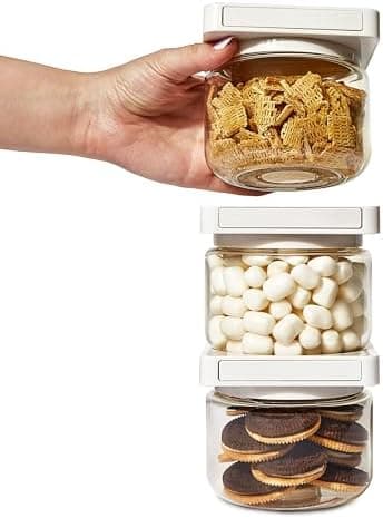 Cliik 3-Pack Magnetic Stackable Kitchen Containers, Jars for Organization and Storage, Kitchen Storage & Pantry Organizer with Lid, Shatterproof, Leakproof & Airtight
