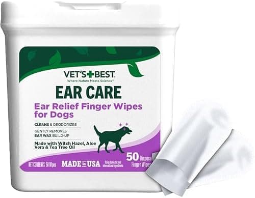 Vet's Best Ear Relief Finger Wipes, Ear Cleansing Finger Wipes for Dogs, Sooths & Deodorizes, 50 Disposable Dog Wipes