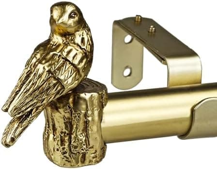 ILAISIHOME 1-1/8 Inch Diameter Brushed Gold Curtain Rod with Bird Design Finials, 36-72'' Telescoping Single Curtain Rods for window width 24-68 inch, Decorative Drapery Rods for Bedroom,Living Room