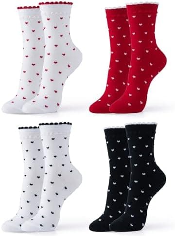 Kikiya Women's Cotton Socks - Floral Design Polka Dot Striped Heart Solid Ruffle Cute Pattern - Ladies Girls Socks Size 6-8