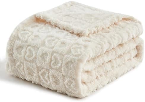 lifein Throw Blanket for Couch-Cream Heart Boho Throw Blanket, Soft Fleece Plush Lightweight Blankets&Throws for Woman, Fuzzy Decorative Blankets for Livingroom Bed Sofa Chair(50x60in,Cream)