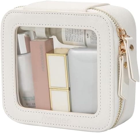 Aveniee Clear Makeup Bag Small, Mini Travel Toiletry Bag Cosmetic Bags Organizer, TSA Approved Clear Makeup Case Pouch with Zipper, Car Essentials for Women Men,White