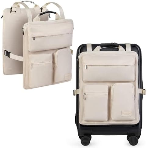 BAREFOOT CARIBOU Over Luggage Organizer for Carry On Bag or Suitcase with Storage Pockets, 16” Laptop Sleeve with Handle, Travel Accessories Bag Slide On Luggage Harness with Adjustable Straps (Ivory)