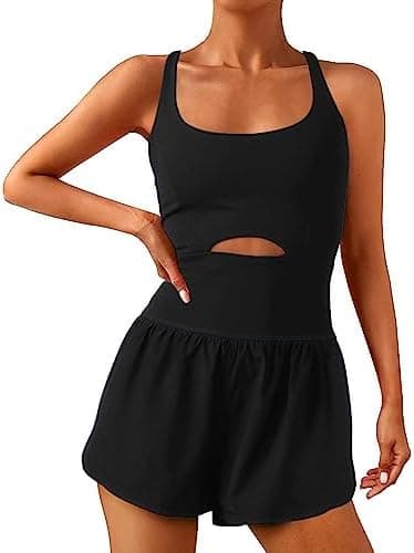Wenlia Women Workout Romper Onesie with Padded Bras Sleeveless One Piece Outfits Shorts Atheletic Running Jumpsuit Clothes