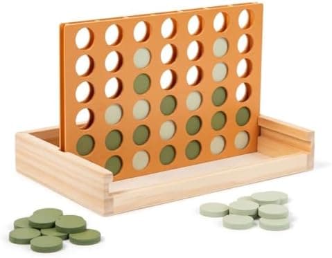 Neutral Wooden Four in a Row Game, Aesthetic Two Player Montessori Travel Board Game for Kids and Adults, Perfect Coffee Table Decor and Housewarming Gift