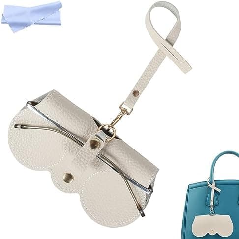 Chfory Soft Leather Sunglasses Bag, Portable Leather Glasses Case Holder Sunglasses Pouch, glasses Organizer Bag with Strap
