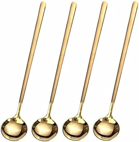 4 PCS 6.7 Inches Coffee/ Tea Spoons Long Handle, Gold, Ice Tea, Espresso Stainless Steel Long Spoons for Stirring