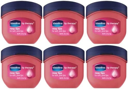 Vaseline Lip Therapy Rosy Lips 6-Pack – Moisturizing Lip Balm for Very Dry Lips in Mini Jars, 0.25 Oz Ea