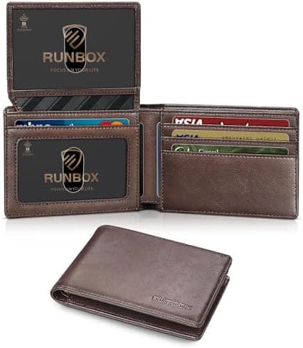 RUNBOX Wallet for Men Slim Rfid Leather 2 ID Window With Gift Box | Slim, Rfid, 2 ID Window, With Gift Box, Slim, Rfid