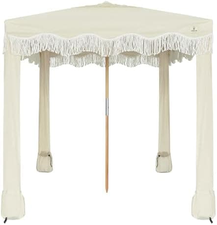 AMMSUN Beach Cabana with Fringe, 6.5' x 6.5' Boho Beach Canopy with Tassels, Easy Set up & Premium Wood Pole, Cabana Tent with Sand Pockets, Instant Sun Shade for Sand, Garden, Patio, Beige