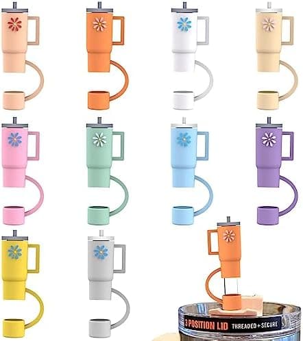 AIERSA 10Pcs Straw Cover Cap for Stanley Cup, Silicone Straw Topper Compatible with Stanley 30&40 Oz Tumbler with Handle