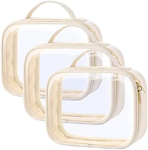 PACKISM TSA Approved Toiletry Bag Set, 3 Large Clear Toiletry Bags with Handle, Quart-sized Bags for Travel Essentials, Yellow