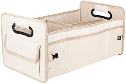 JiatuA Car Trunk Organizer, Car Organizers and Storage Collapsible Multi Compartment Container Box, Adjustable Car Accessories for SUV Sedan Truck, Standard Size, Beige