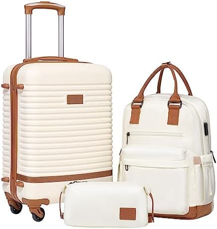 Coolife Suitcase Set 3 Piece Luggage Set Carry On Travel Luggage TSA Lock Spinner Wheels Hardshell Lightweight Luggage Set(White, 3 piece set (BP/TB/20))