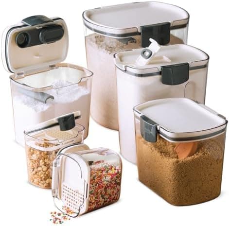 Progressive ProKeeper Baker's Airtight Kitchen Storage Canister Container Set for Flour, Sugar & More, Keeps Ingredients Fresh, with Accessories (Multicolor, 6- Piece)