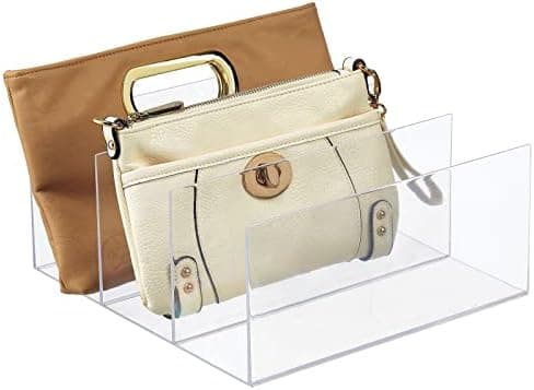 mDesign Plastic Purse/Handbag Organizer - Closet Divided Storage for Bags, Clutches, Wallets, Wristlets - Space-Saving Bedroom and Cabinet Organization, Lumiere Collection - Clear