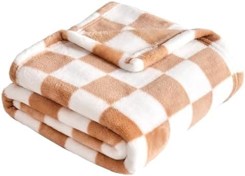 Yurhap Checkered Baby Blanket Fleece Baby Blankets Neutral for Boys Girls, Super Soft Warm Lightweight Infant Toddler Newborn Receiving Blankets for Crib Stroller, 30''x40'', Khaki