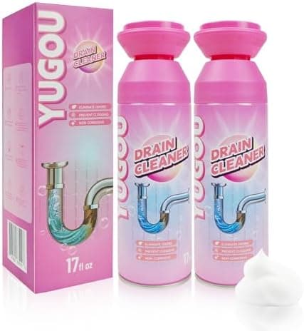 Yugou Foaming Drain Cleaner, Sink Cleaner and Deodorizer, Drain Clog Remover for Kitchen Sinks, Shower Drains, Tubs (2pcs)