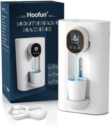 Hoofun Automatic Mouthwash Dispenser for Bathroom, 18.26Oz Wall Mounted Mouth Wash Dispensers with Magnetic Cups, 3 Dispensing Level, Electric Mouthwash Pump for Kids Adult, Bathroom Accessories White