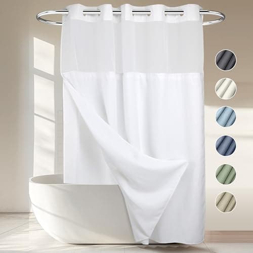 River Dream Heavyweight No Hooks Required Dotted Waffle Weave Shower Curtain with Snap in Liner，Bathroom Curtains Shower Set - 71W x 74H,Hotel Grade,Spa Like Bath Curtain,White