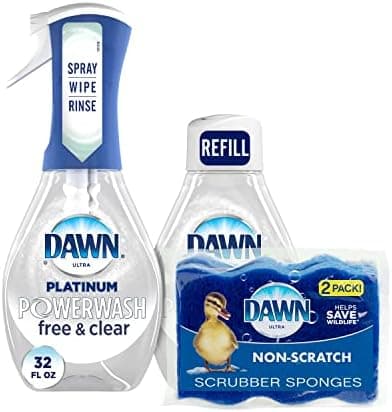 Dawn Free & Clear Powerwash Dish Spray, Dish Soap, 1 Spray (16oz), 1 Refill (16oz) Non-Scratch Scrubber Sponge (2 count), 1 set