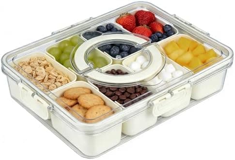 Snackle Box Container, Snack Box Container, Divided Serving Tray with Lid & Handle for Snackle, Veggie, Candy, Nut, Fruits Portable for Travel Party, Picnic (8 Inside Containers Dishwasher Safe)