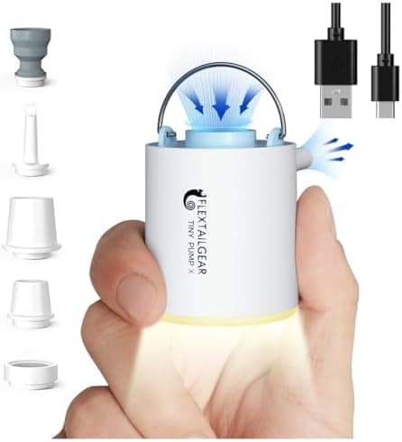 FLEXTAILGEAR Tiny Pump X Portable Air Pump+ Camping Light Ultra-Mini Air Pump with 1300mAh Battery USB Rechargeable for Sleeping Pads Pool Floats Air Bed Air Mattress Swimming Ring