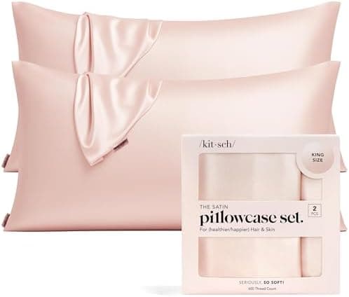 Kitsch Satin Pillowcase with Zipper for Hair & Skin - Softer Than Silk Pillow Cases, Smooth Cooling Satin Pillow Case, Wrinkle-Free, Machine Washable, King Size Satin Pillow Case 19x36 - Blush, 2pcs