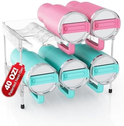 Reusable Stackable with Handle Compartment Water Bottle Tumbler Organizer for Stanley 40oz with Handle Cup, Stanley Accessories for Pantry, Cabinet & Kitchen Organization and Storage,2 Tier Hold 6