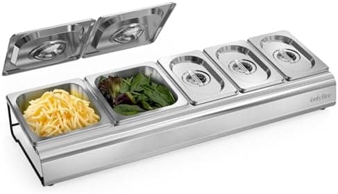 Onlyfire Pizza Topping Station, Stainless Steel Condiment Seasoning Containers with Lid and 5 Compartment Trays for Prepping Ingredients and Toppings, Pizza Oven Accessories Outdoor